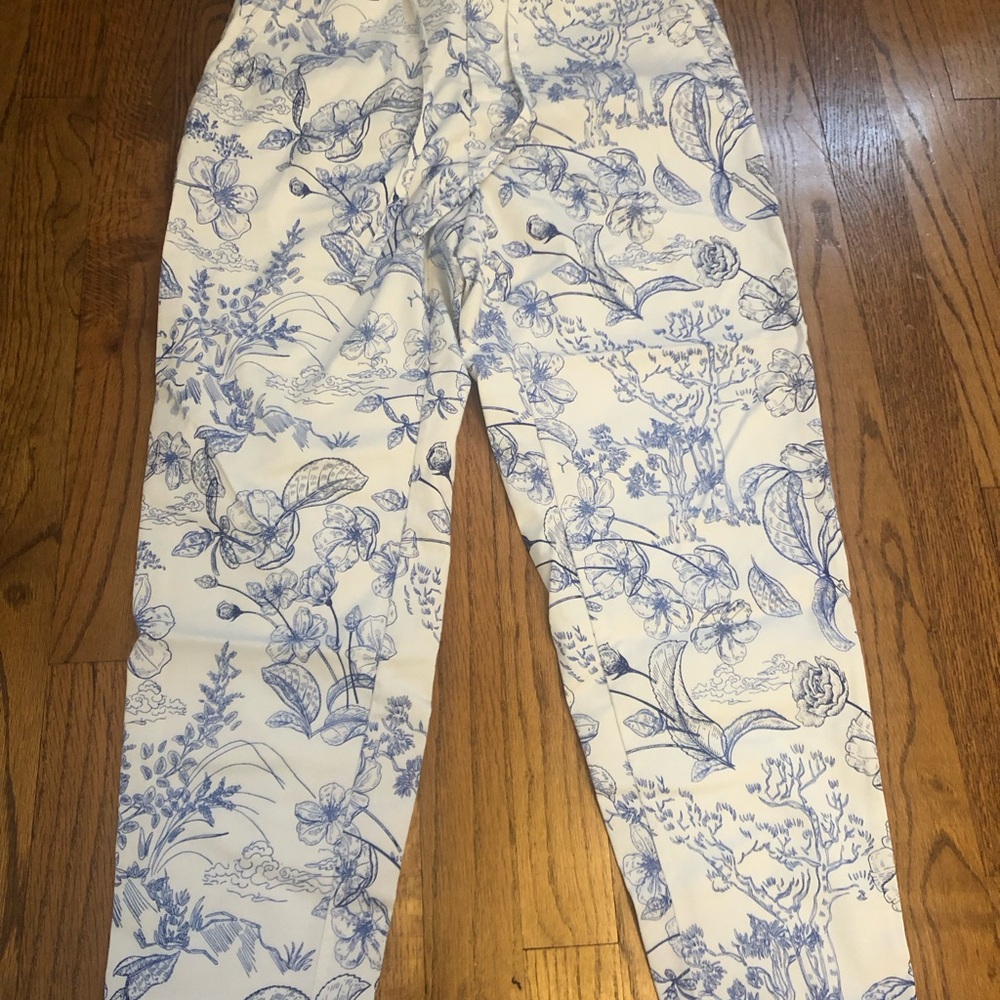 Chic Blue and White Floral Pants